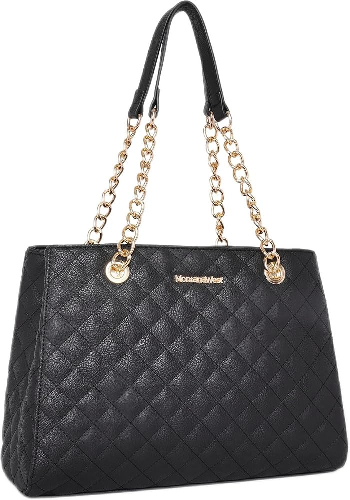 Montana West MEDIUM Tote Bag for Women Quilted Chain Handbags Shoulder Purse | Amazon (US)