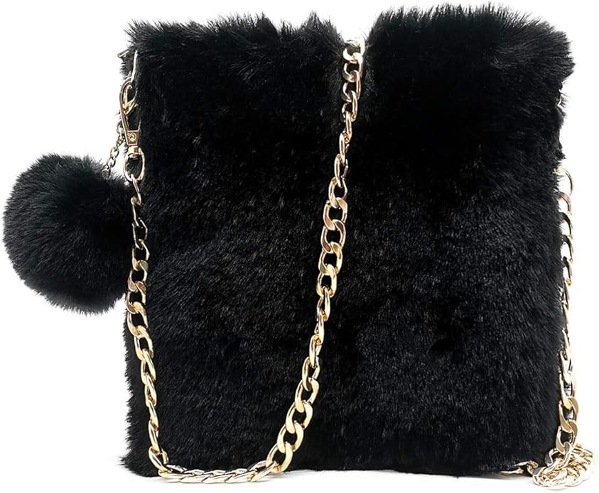 FHQHTH Faux Fur Purse for Women Fluffy Evening Bags Small Cute Crossbody Bag Cosmetic bag | Amazon (US)