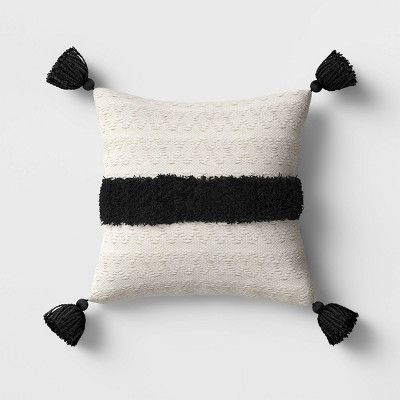 Outdoor Tasseled Throw Pillow Black/White - Opalhouse&#8482; | Target