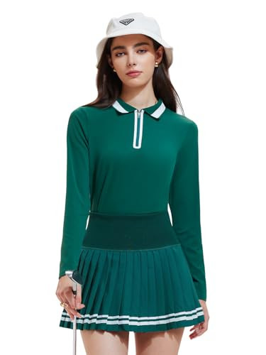 IUK Women's Long Sleeve Tennis Dress, 2 Piece Athletic Skirt Set Outfit, Pleated Skirt for Golf, Pickleball, and Workout | Amazon (US)