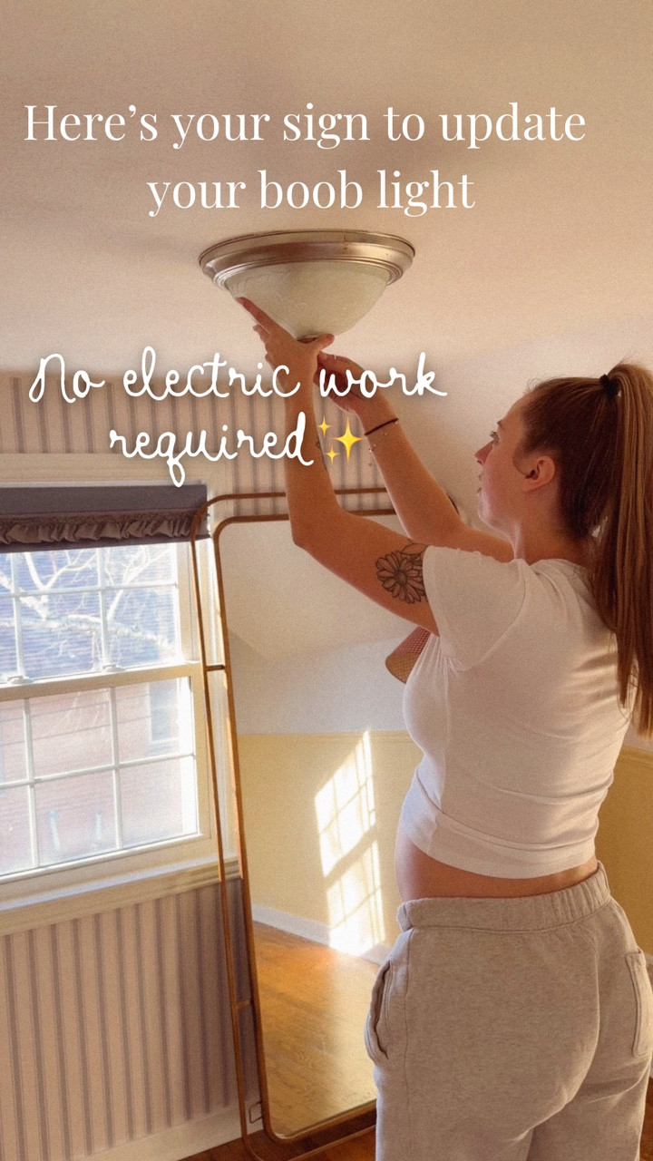 How easy is that? I only have one more boob light to get rid of in this house now 😂
.
.
#lightfixture #nursery #lighting #easydiy #homeinspo diyhome homeproject nurseryinspo easyfix beginnerfriendly