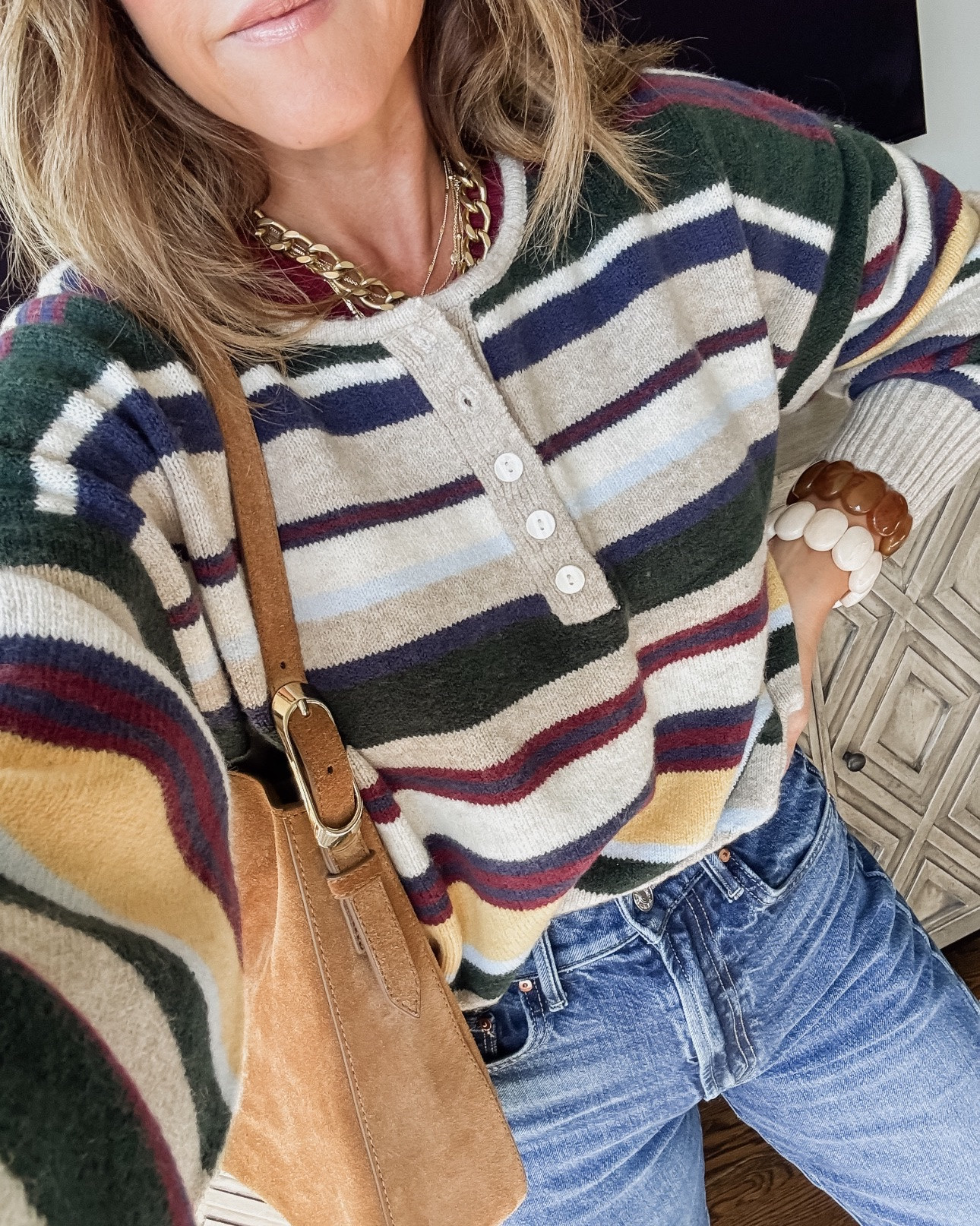 Size small sweater. Could have done the xs. 
Jeans tts, 25 in the flood ankle
XS tee - linking similar looking tees 
Miranda Frye necklaces - use code: twopeasinablog

#LTKootd #LTKmomlife #LTKSeasonal