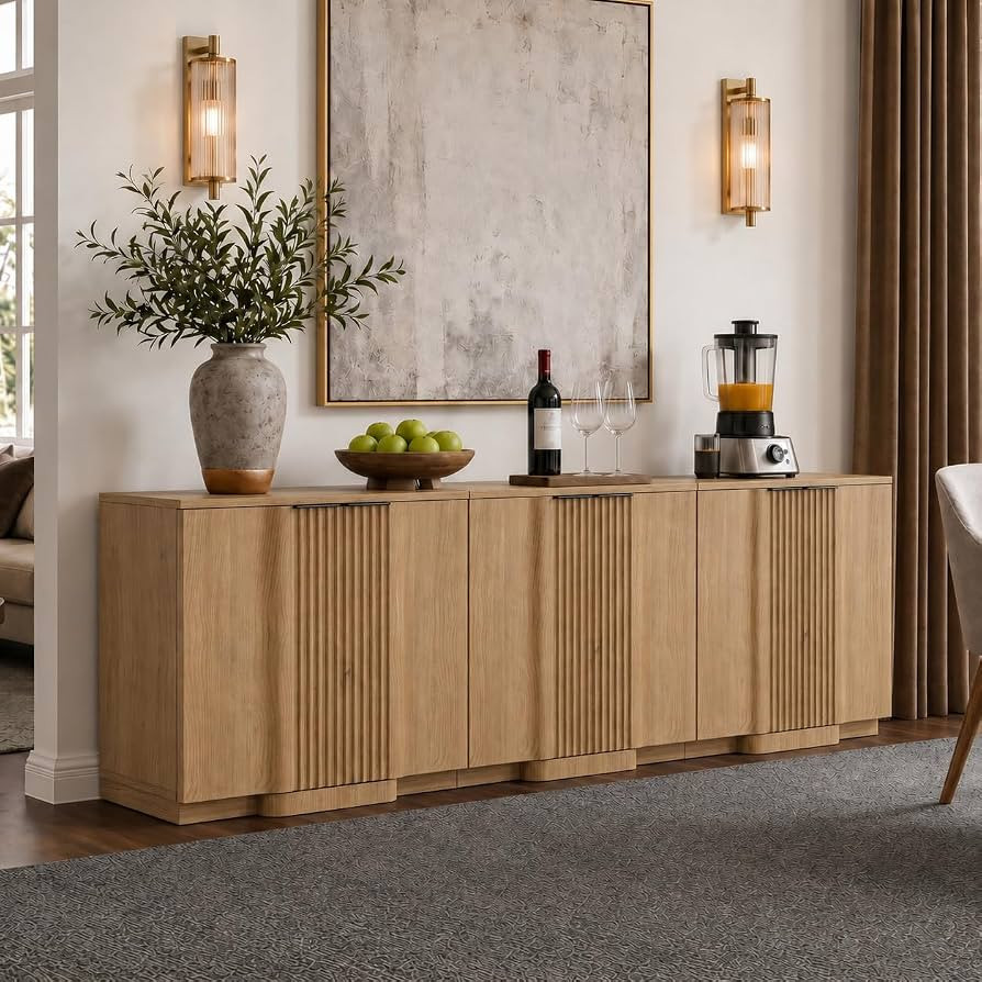 Yechen Buffet Cabinet with Storage, 94.5" Accent Sideboard Modern Credenza Set of 3 with Doors & ... | Amazon (US)