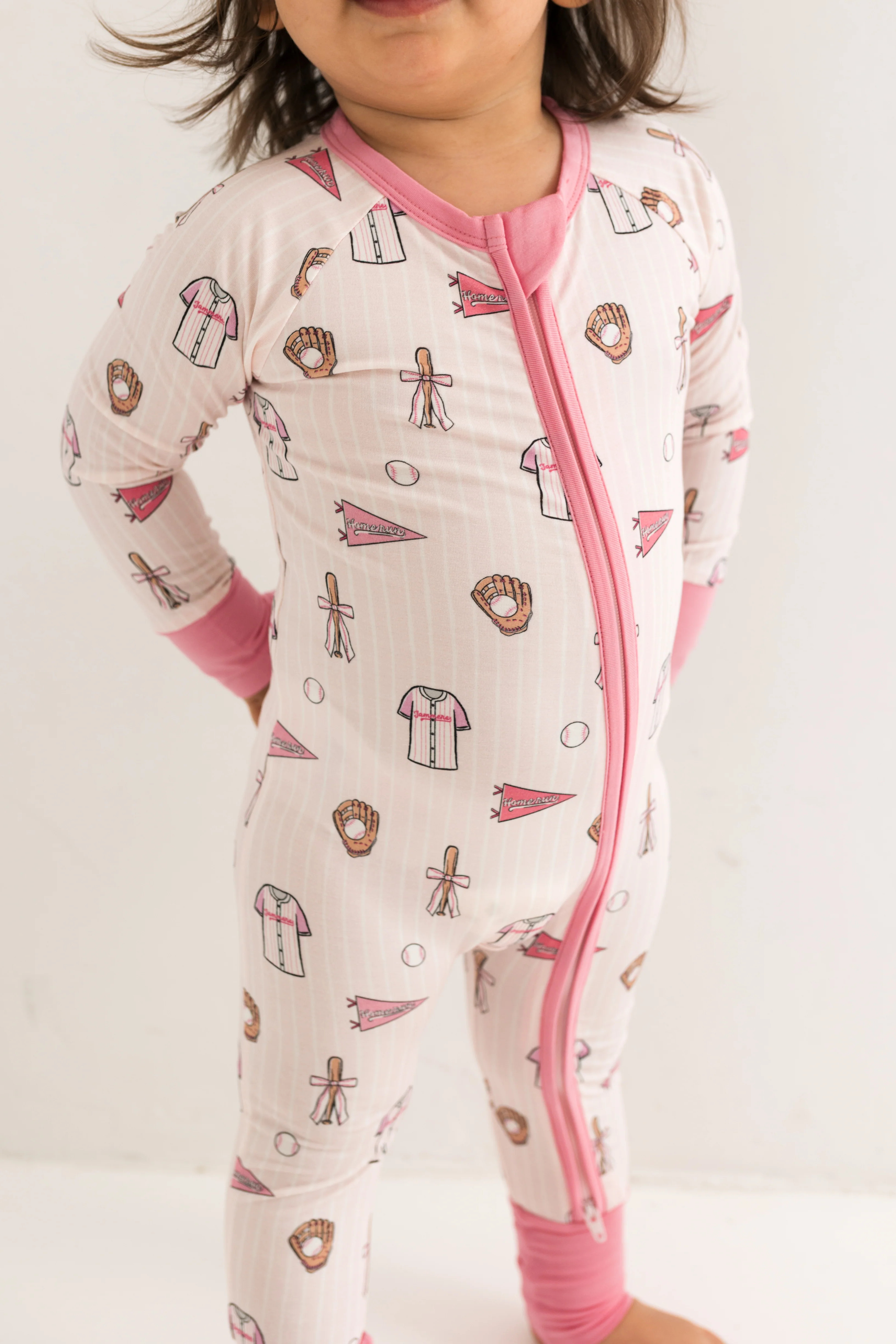 Pink Baseball Zipper Romper | In My Jammers