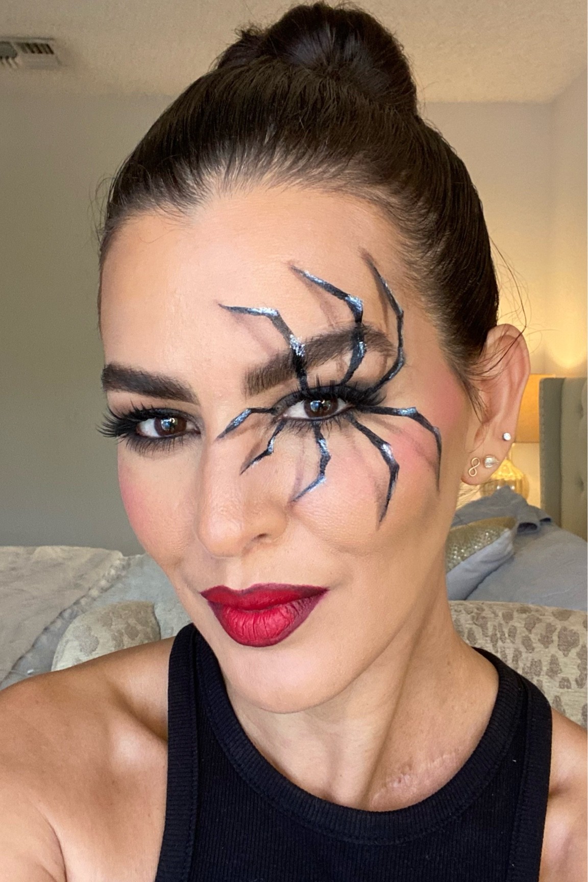 Easy Halloween makeup! 

Eyeshadow: @toofaced Natural lust palette. Any brown and black will work.
Clinique quick liner in 09 intense Ebony.
Mascara: chubby stick from Clinique.
Medium brown eye pencil from Nyx.
Nyx Epic ink liner in black.
E.L.F white pencil.
Lips: L’Oréal pro matte liquid lipstick in 368 Matador + 09 intense ebony eye liner. 
Amazon lashes + kiss lash glue. 

#LTKbeauty #LTKSeasonal #LTKHalloween