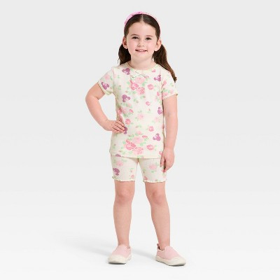 Toddler Girls' 2pc Disney Minnie Mouse Pointelle Ribbed T-Shirt & Shorts Set - Ivory 3T | Target