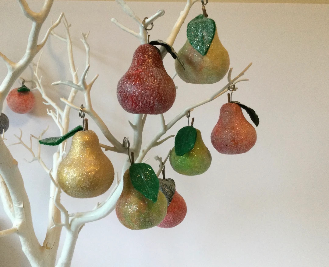 Spun Cotton Pear Ornaments Sugared Pears Faux Fruit Decorations Christmas Ornaments - Etsy | Etsy (US)