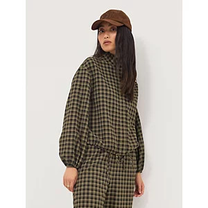 Khaki Gingham Funnel Neck Shirt | George