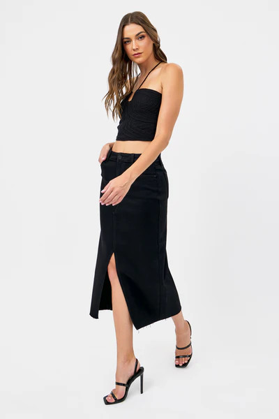 [PEYTON] BLACK 34" INSEAM MIDI SKIRT | Hidden Jeans