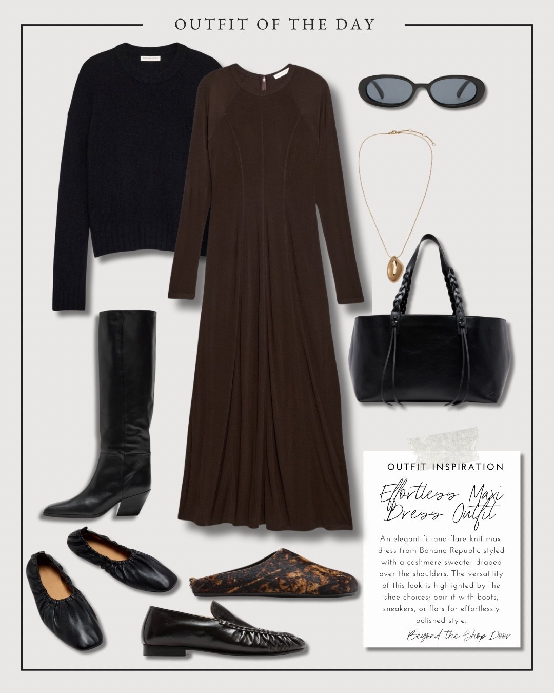 Outfit Inspiration from Banana Republic - Effortless Maxi Dress Outfit

An elegant fit-and-flare knit maxi dress from Banana Republic styled with a cashmere sweater draped over the shoulders. 

The versatility of this dress and  look is highlighted by the shoe choices; pair it with boots, sneakers, or flats for effortlessly polished style.

A quick curated edit of things I’d add to my cart from Banana Republic.

#LTKOver40 #LTKShoeCrush #LTKStyleTip