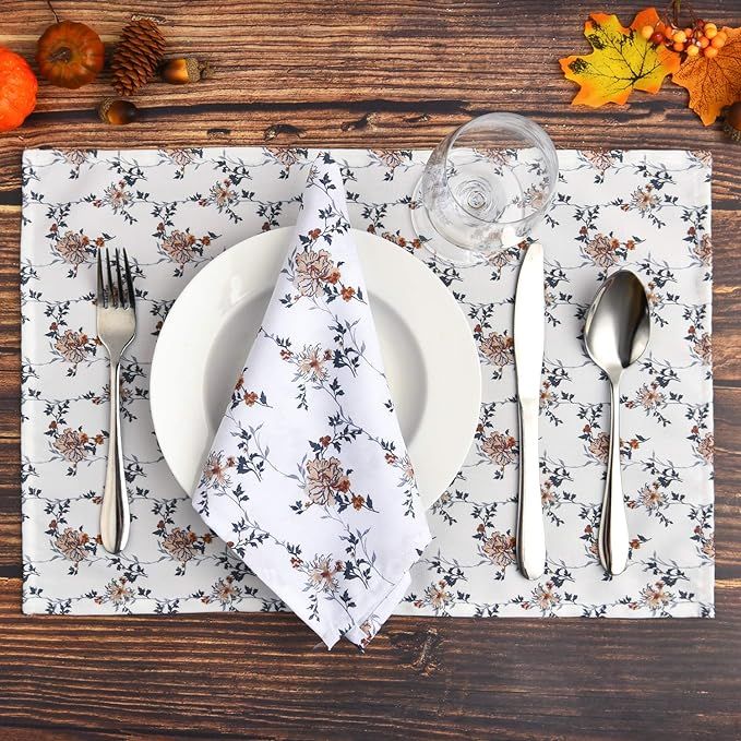 Thanksgiving Placemats and Napkins Set of 4, Autumn Floral Table Mats and Dinner Napkins, Fall Fl... | Amazon (US)