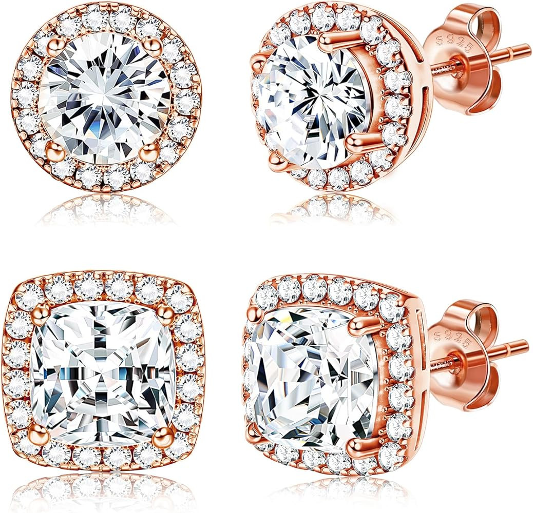 Hayoso 18K Gold Plated Halo Stud Earrings 925 Sterling Silver Cubic Zirconia Stud Earrings Round ... | Amazon (US)