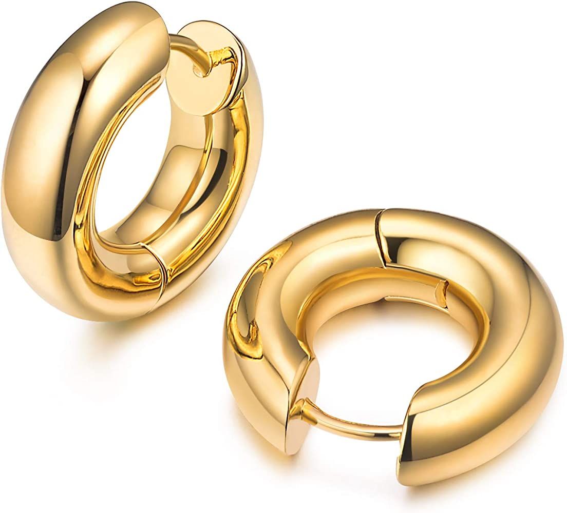 Allencoco Gold Hoop Huggie Earrings For Women - Hypoallergenic Earrings, Nickel Free, Chunky 14k ... | Amazon (US)