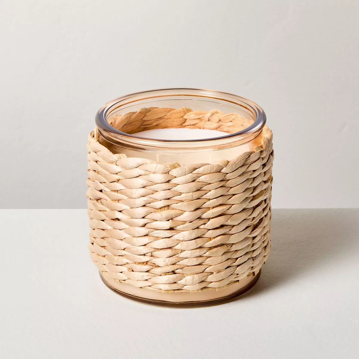 2-Wick Tinted Glass Berry Leaf & Lemon Rattan Wrapped Jar Candle Coral 13oz - Hearth & Hand™ wi... | Target