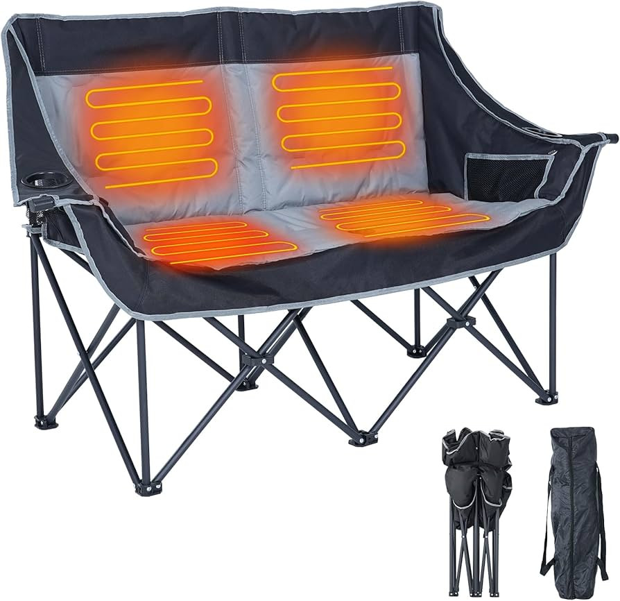 DoCred Heated Double Camping Chair, Heated Folding Camping Chairs Loveseat Outdoor Sports,Heating... | Amazon (US)