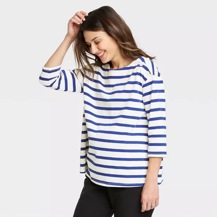 The Nines by HATCH™ Maternity Striped 3/4 Sleeve Boat Neck Drop Shoulder Top | Target