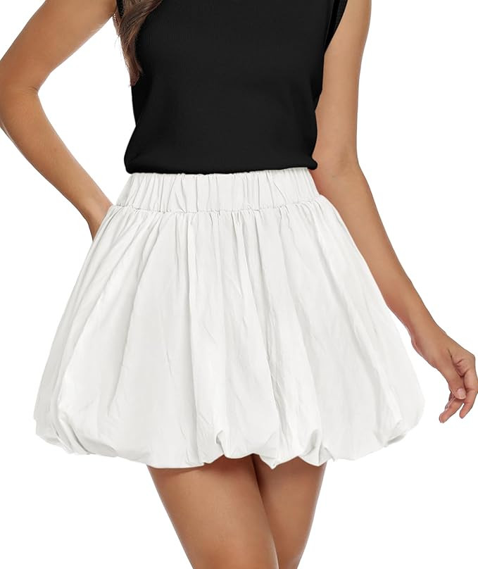 Women's Bubble Mini Skirts Balloon High Waisted Skorts Puffy Hem Summer Trendy Cute Going Out Par... | Amazon (US)