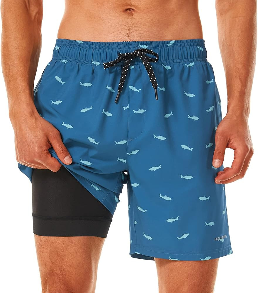 Mens 7" Swim Trunks with Compression Liner S-6XL Quick Dry Swimming Shorts Zipper Pockets Swimsui... | Amazon (US)