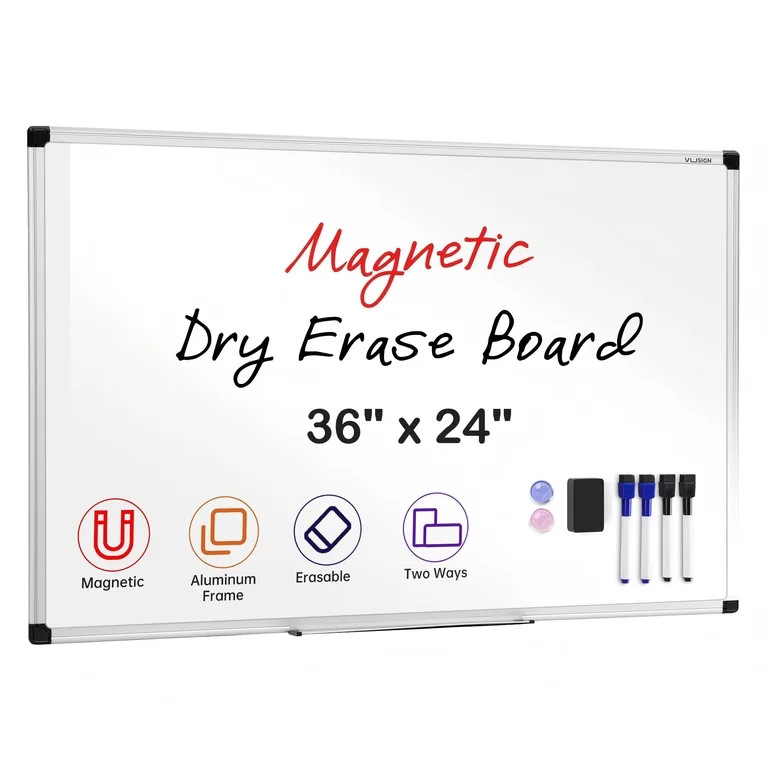 VUSIGN Magnetic Dry Erase Whiteboard, 36 X 24 Inches, Wall Mounted with Pen Tray, Silver Aluminiu... | Walmart (US)