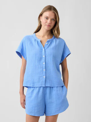Relaxed Button-Up Gauze Top | Gap Factory