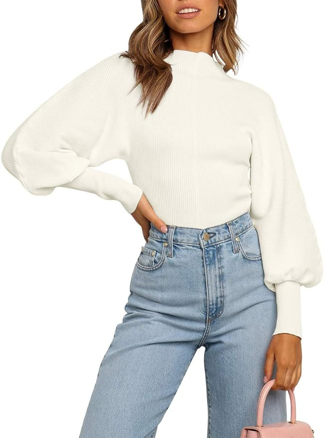 Calbetty Womens Turtleneck Sweaters Long Batwing Sleeve Slim Fit Knitted Pullover Tops | Amazon (US)