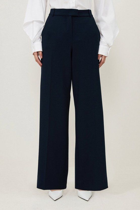 Compact Stretch Straight Leg Tipped Tailored Trousers | Karen Millen UK + IE + DE + NL