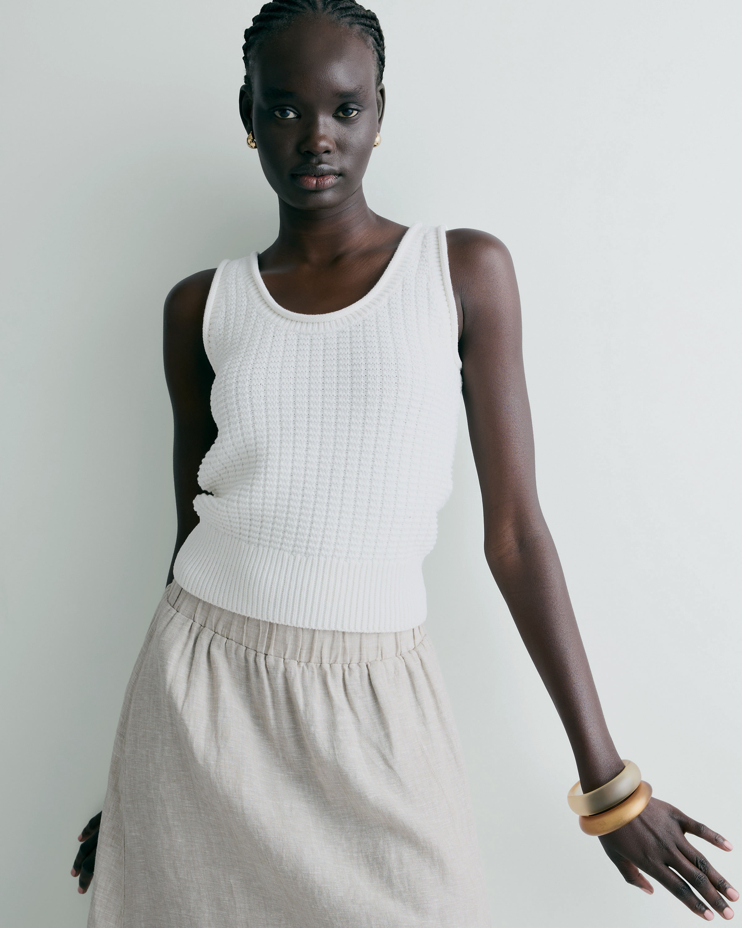 Quince | Women's Waffle Cropped Sweater Tank Top in Ivory, Size XL, Organic Cotton | Quince