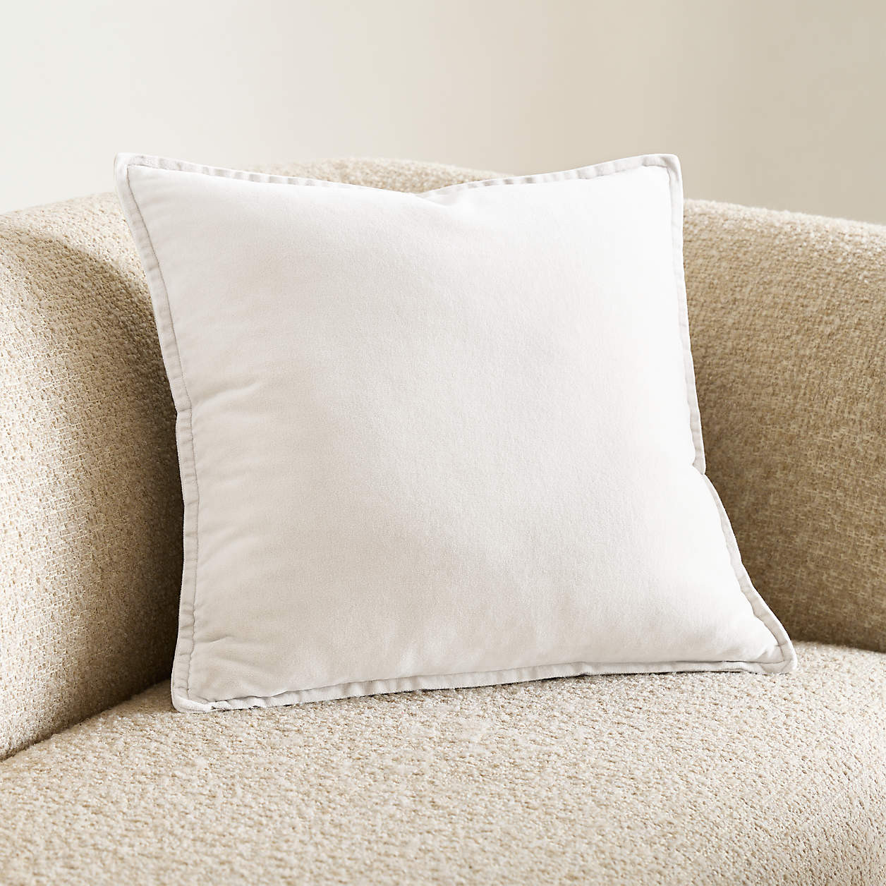 Relaxed Washed Organic Cotton Velvet 20"x20" Ivory Throw Pillow Cover + Reviews | Crate & Barrel | Crate & Barrel