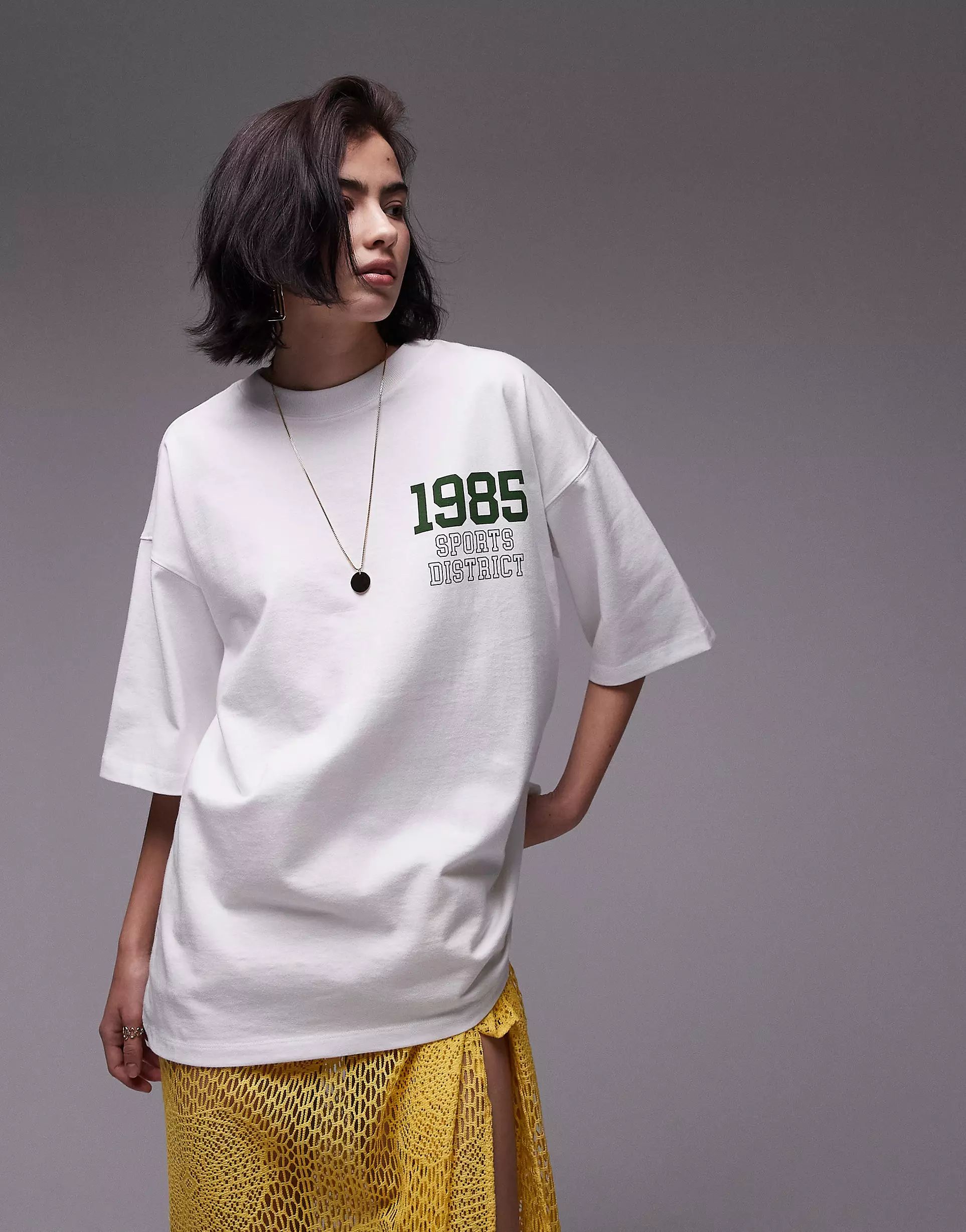 Topshop graphic 1985 sports district oversized tee in white | ASOS (Global)