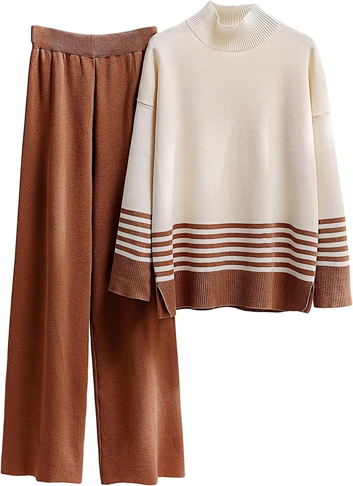 Tanming Women's Lounge Sets 2 Piece Outfits Knitted Pullover Sweater Tops Wide Leg Pants Tracksui... | Amazon (US)