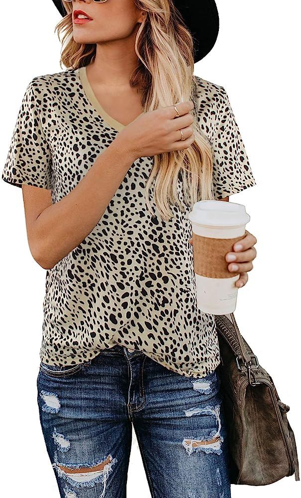 BMJL Women's Casual Cute Shirts Leopard Print Tops Basic Summer Short Sleeve Fashion Soft Blouse ... | Amazon (US)
