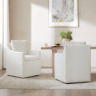 SPRUCE & SPRING Morgana Ivory Fabric Dining Chair with Removable Casters and Cusion for Dining Ro... | The Home Depot