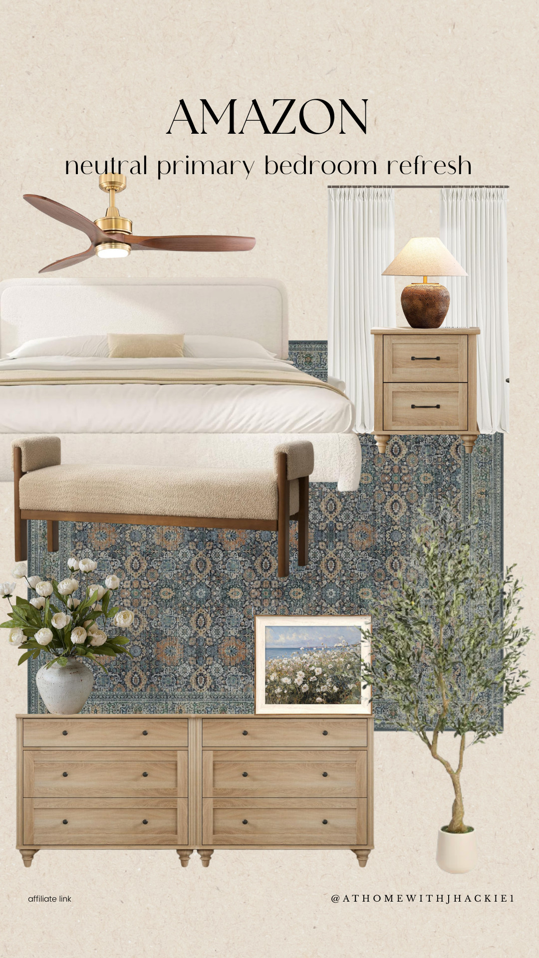 Amazon neutral primary bedroom, amazon bedroom decor, neutral bedroom furniture, organic modern bedroom, neutral bed frame, wood nightstand bedroom, neutral bedroom bench, neutral area rug bedroom, modern bedroom ceiling fan, neutral table lamp bedroom, wood bedroom dresser, faux olive tree bedroom, layered neutral bedroom, cozy neutral bedroom decor 

 

#LTKHome