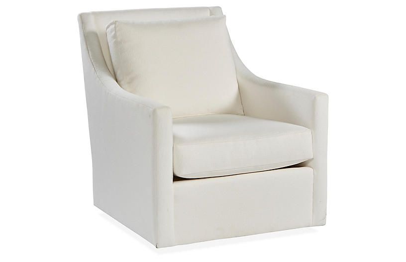 Fairfax Swivel Club Chair, White Crypton | One Kings Lane