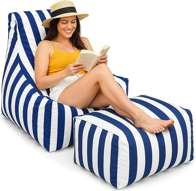 Outdoor Bean Bag Chair with Ottoman, Large Patio Lounge Chair for Adults, Thick Filled Lounger fo... | Amazon (US)