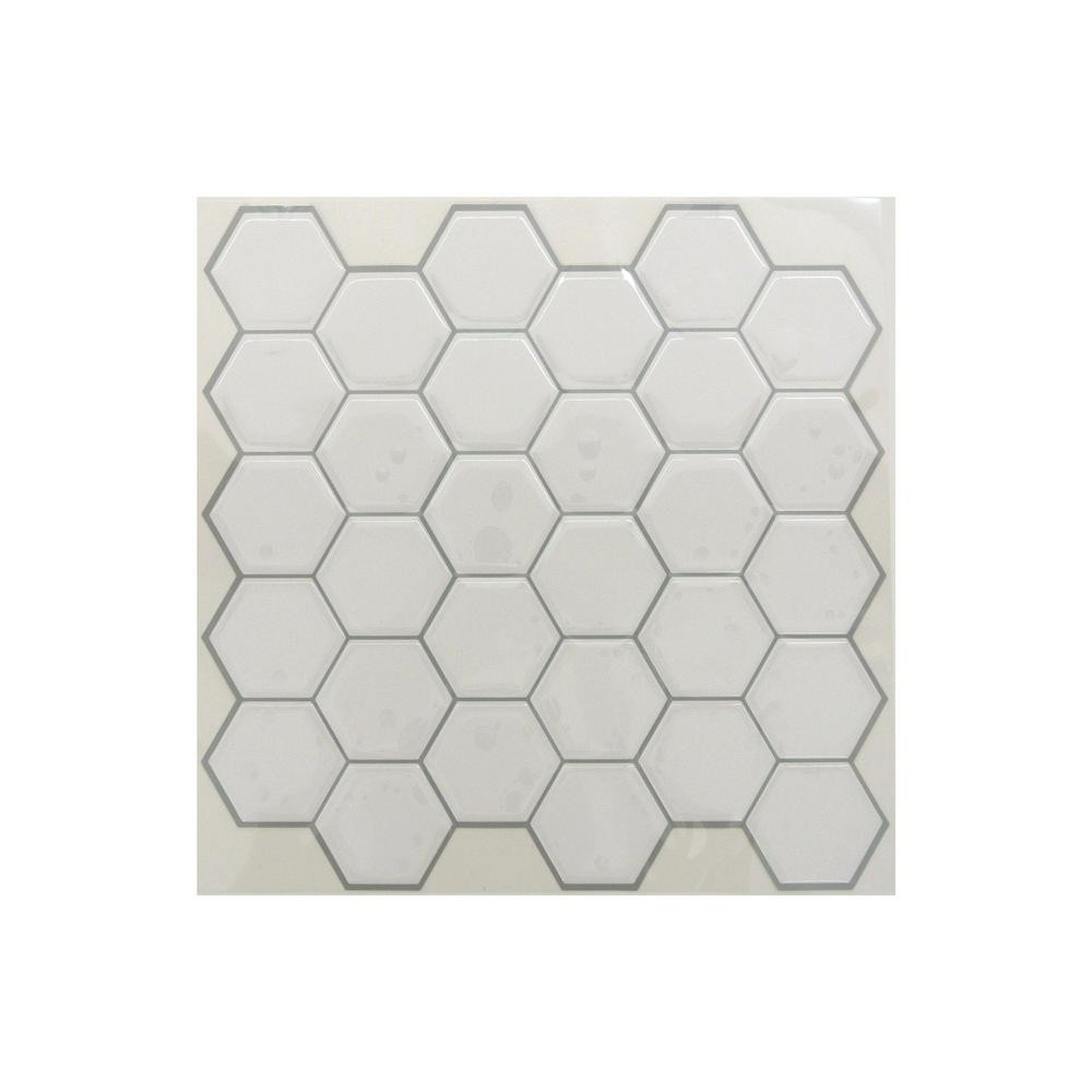 StickTiles 10.5 in. x 10.5 in. White Hexagon Peel and Stick Tiles (4-Pack) | The Home Depot