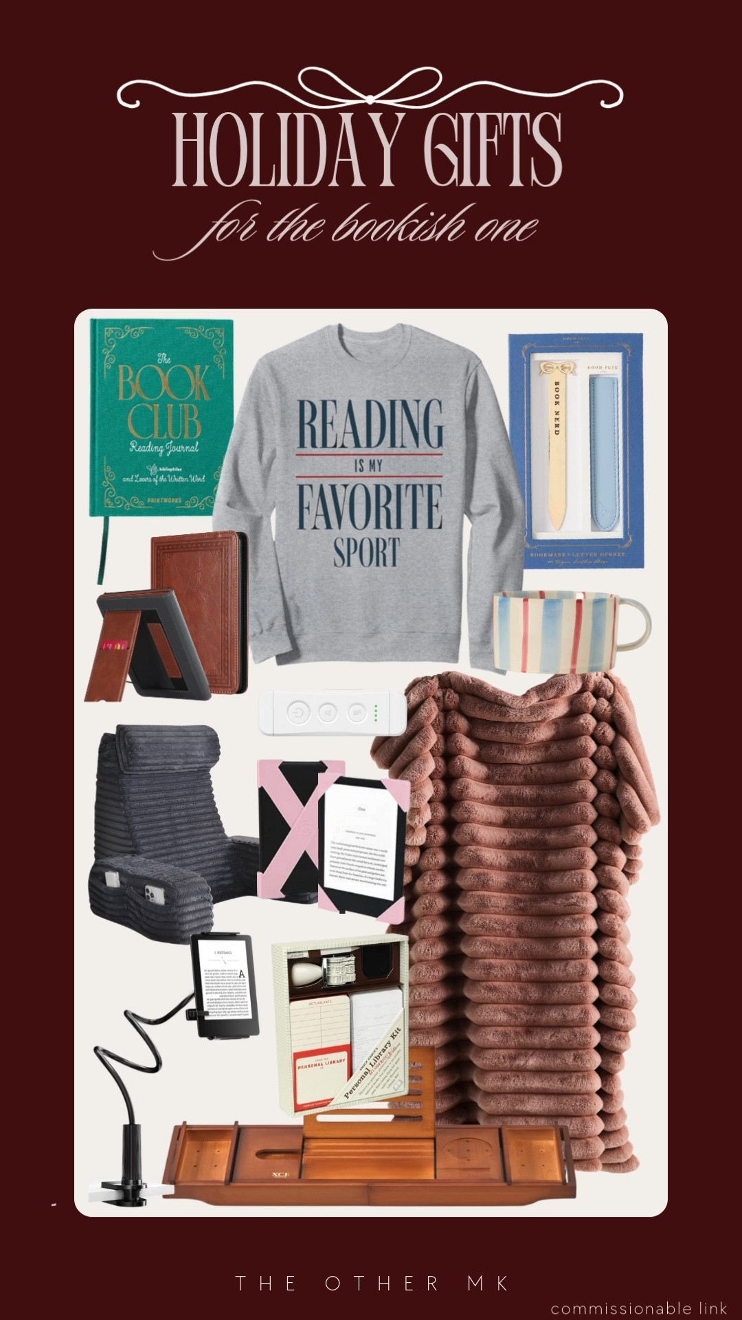 holiday gifts, Christmas gifts, trendy gifts, wishlist, holiday favorites, gifts for the bookish one, reading journal, sweater, bookmark, weighted blanket, remote clicker, kindle holder, kindle hand strap, soup mug, 

 

#LTKGiftGuide #LTKHoliday #LTKSaleAlert