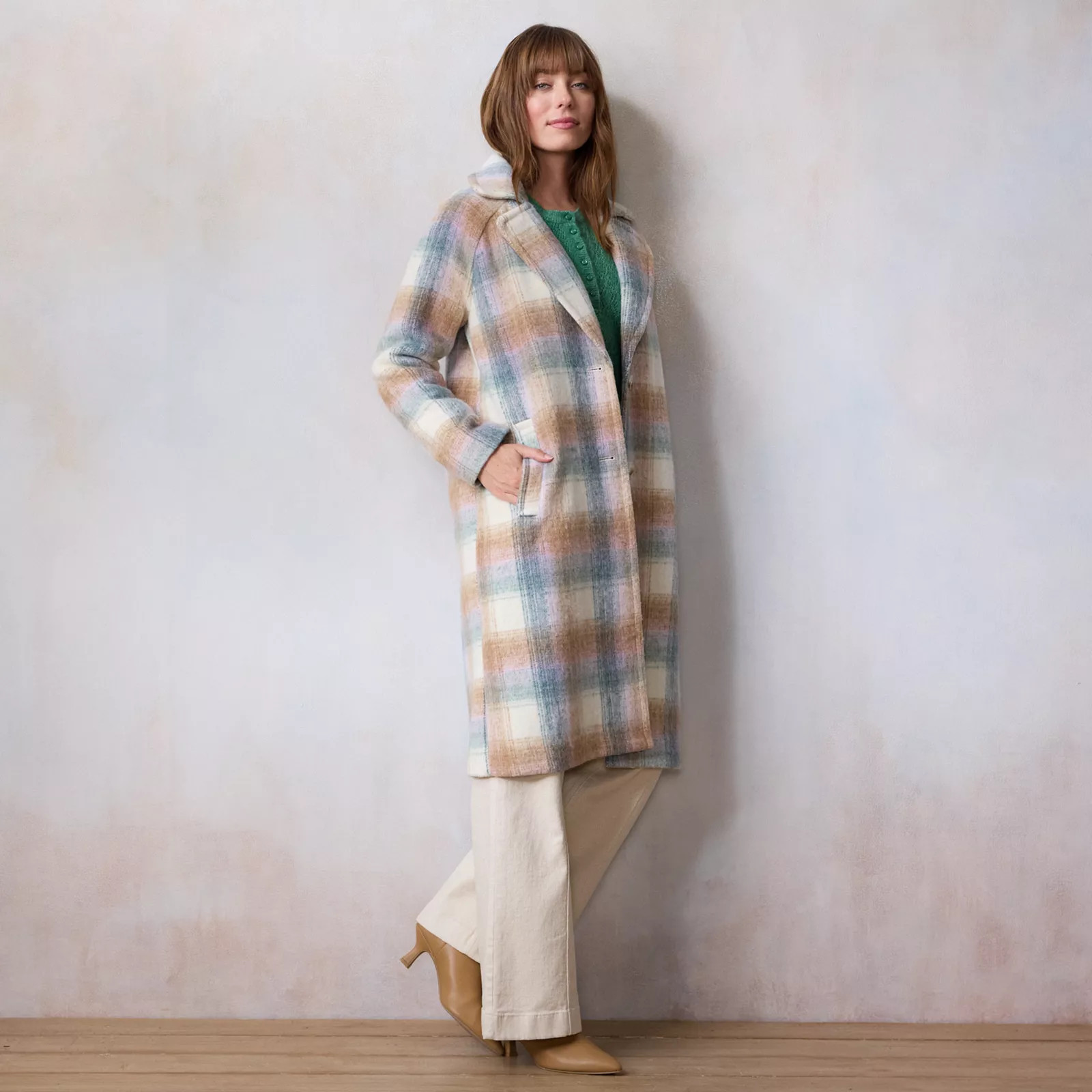 Women's LC Lauren Conrad Long Plaid Overcoat, Size: Small, Daydream Plaid | Kohl's