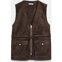 Zara - Faux Suede Pocket Vest - Women - Chocolate Brown - Women | Zara US