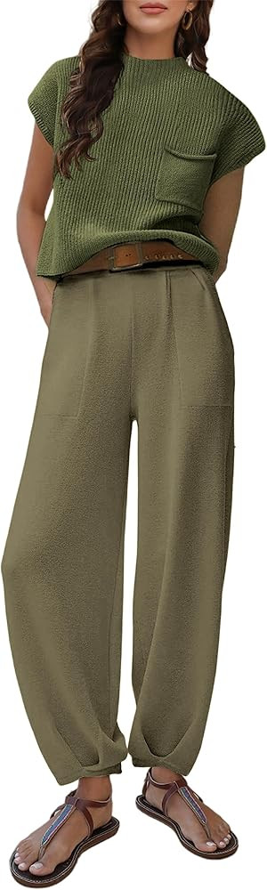 Lentta Women's 2 Piece Sweater Sets Outfits Knit Pullover Tops High Waisted Pants with Pockets | Amazon (US)