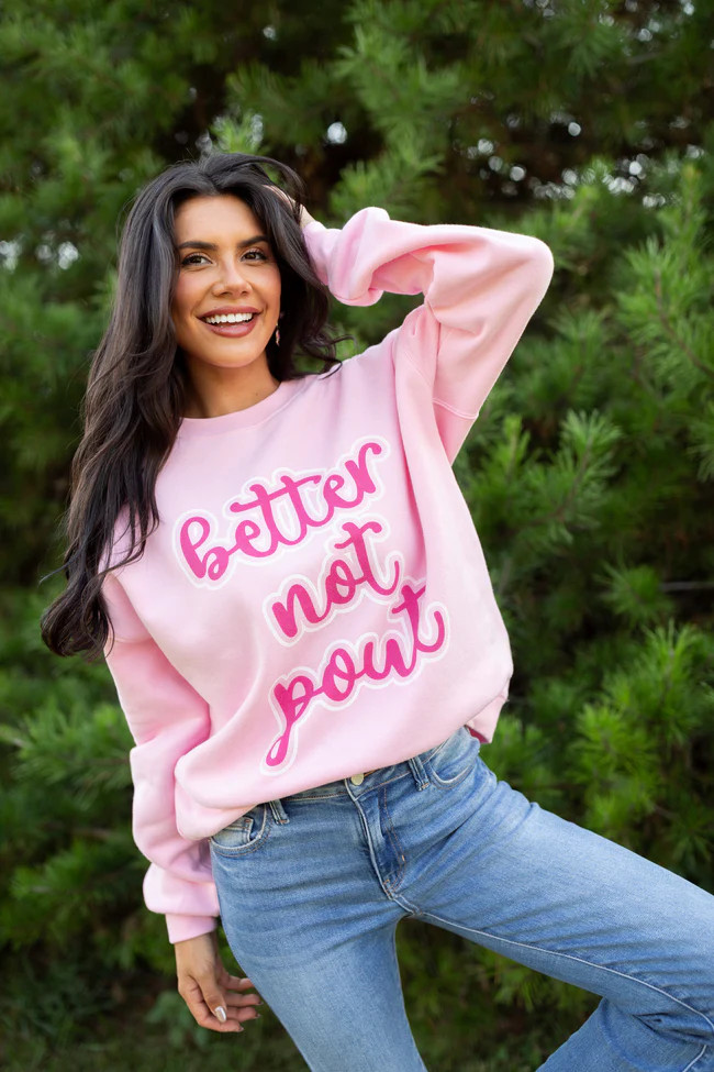 Better Not Pout Light Pink Graphic Sweatshirt SALE | Pink Lily