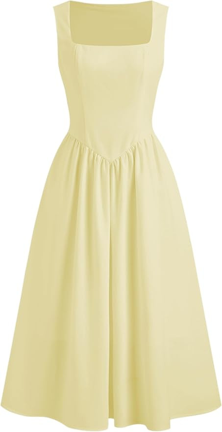 CIDER Women Square Neck Ruffle Linen Blend A Line Dress Daily Casual Vacation Dresses | Amazon (US)