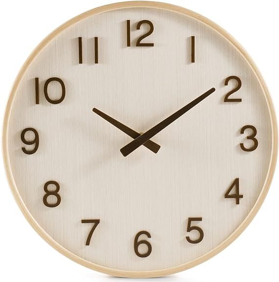 WONZOM Modern Wall Clock, 12 Inch Wood Kitchen Accessories and Decor, Battery Operated Decorative... | Amazon (US)
