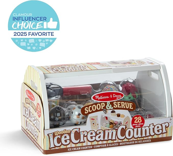Melissa & Doug Wooden Scoop & Serve Ice Cream Counter, Pretend Play Store, 28 Toy Food & Play Kit... | Amazon (US)
