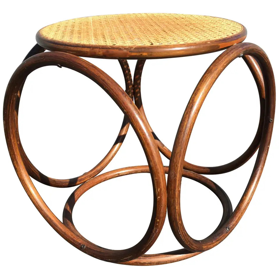 Michael Thonet Stool Ottoman, Side Table Cane and Bentwood Brown | 1stDibs