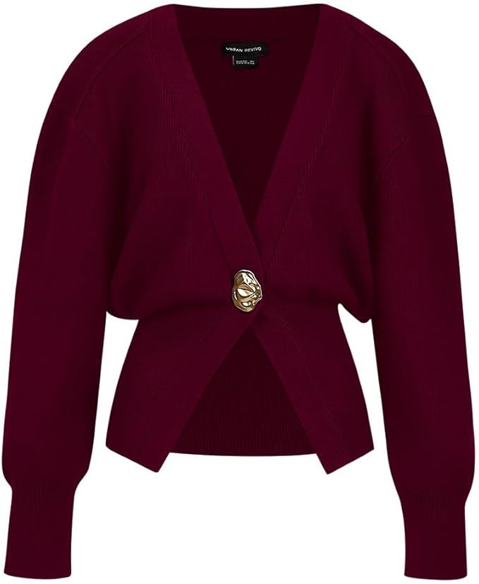 Women Knitted Cardigans Long Sleeve V-Neck Lightweight Sweater One Leaf Button Down Outwear | Amazon (US)