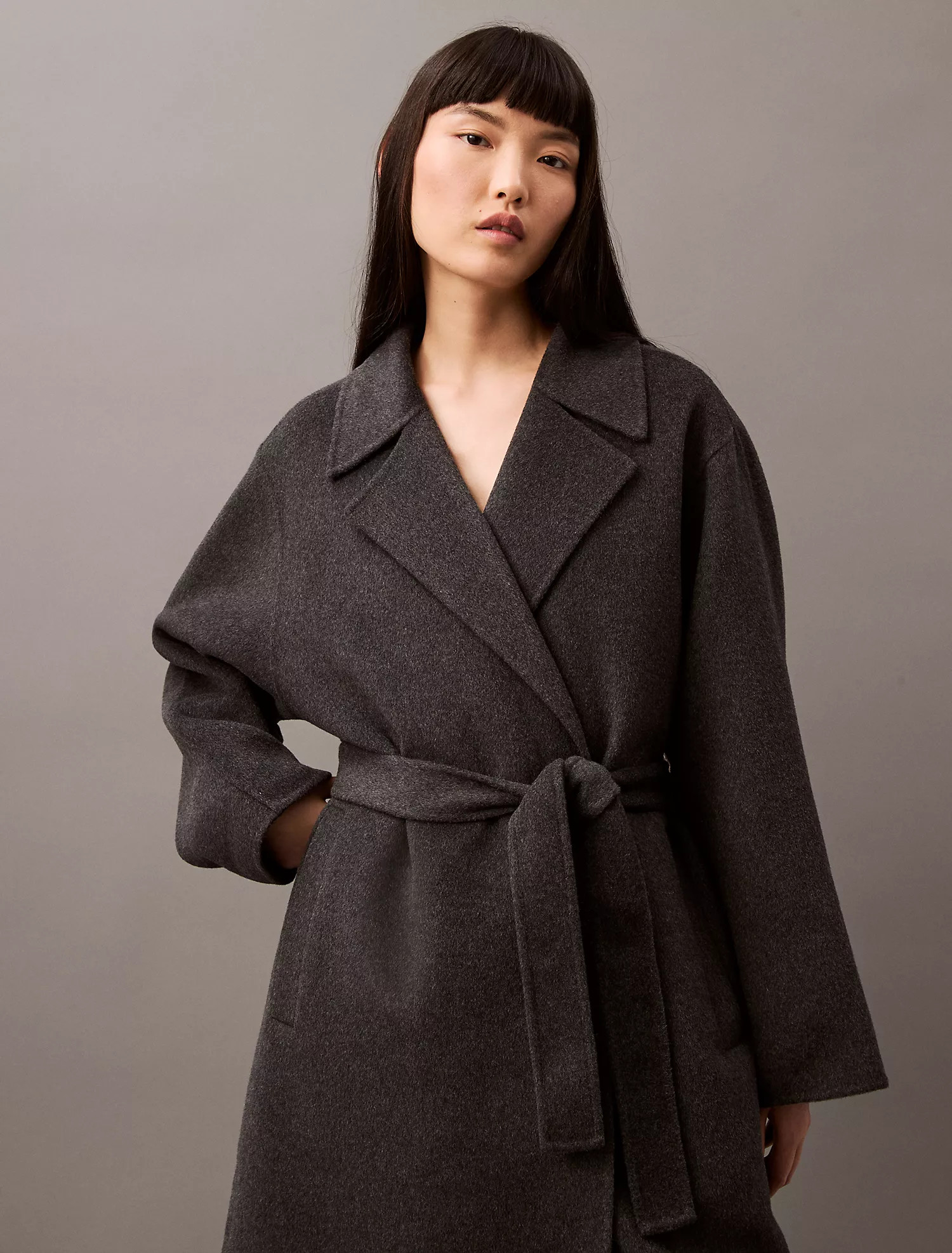 Double Faced Wool Blend Wrap Coat | Calvin Klein | Calvin Klein (US)
