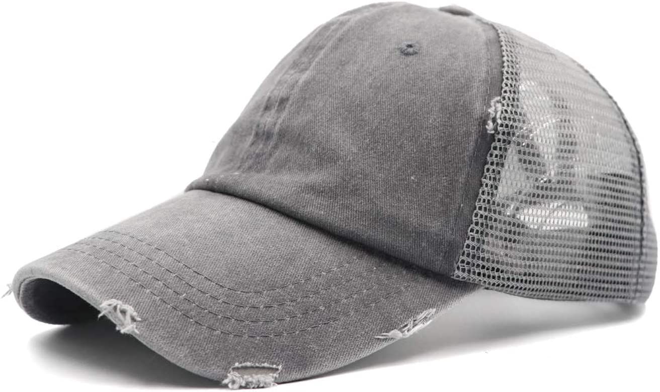 Ponytail Unconstructed Washed Dad Hat Messy High Bun Ponycaps Plain Baseball Cap | Amazon (US)