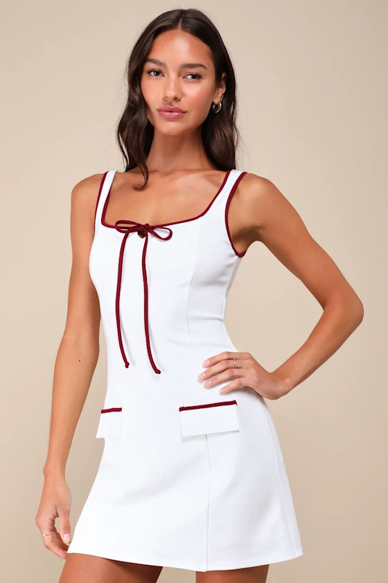 Cutest Allure Ivory Bow Square Neck Sleeveless Mini Dress | Lulus