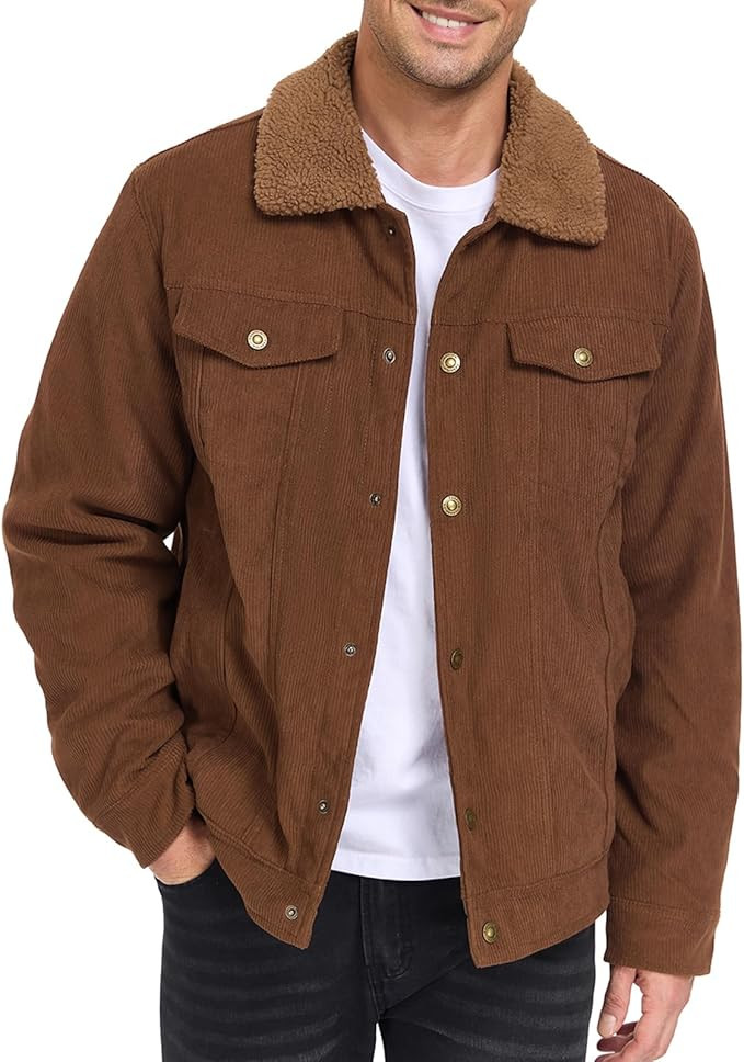 Men's Corduroy Jacket Fleece Sherpa Lined Winter Coats Trucker Cargo Jackets Warm Fur Collar Vint... | Amazon (US)